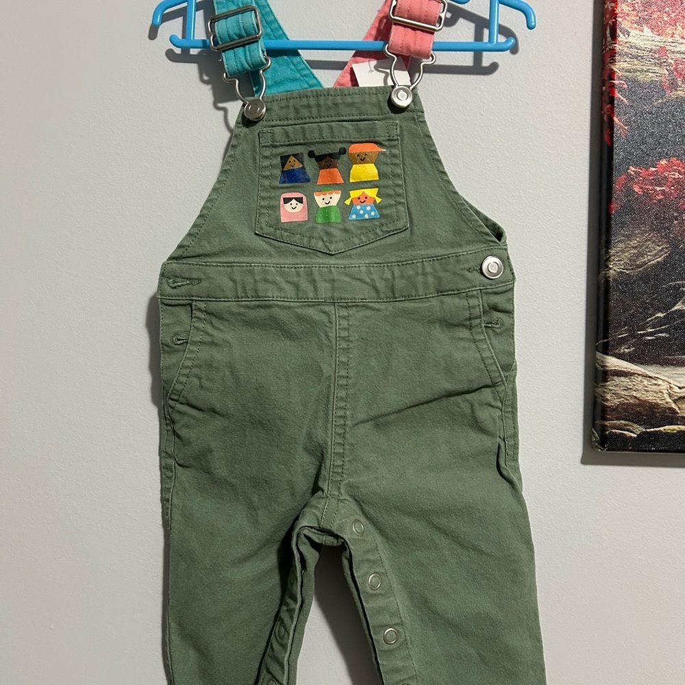 Kids Green Overalls with Fun Patches